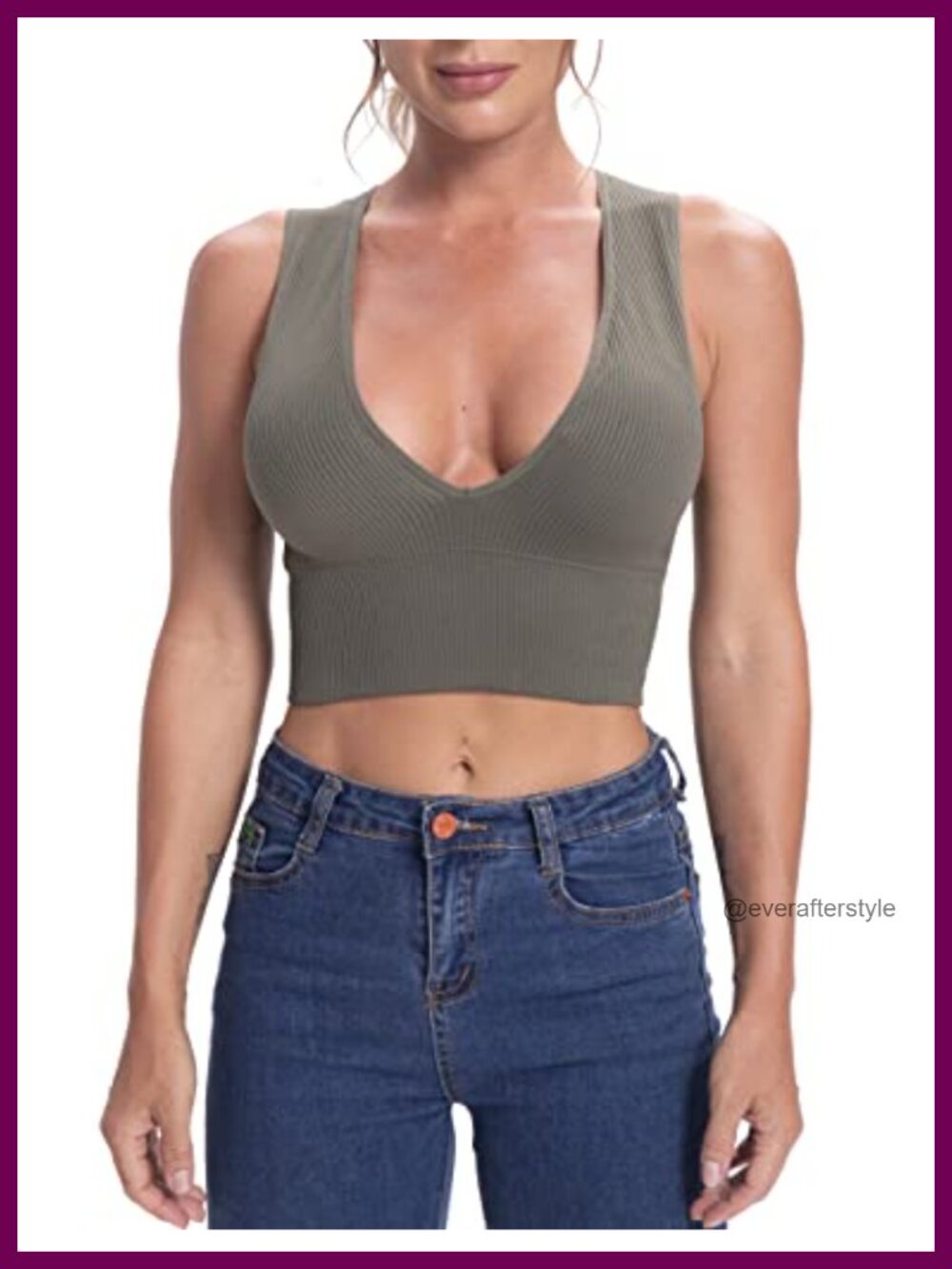 Sleeveless Seamless Crop Top Deep Plunge V Neck Ribbed Tank with Removable Pads